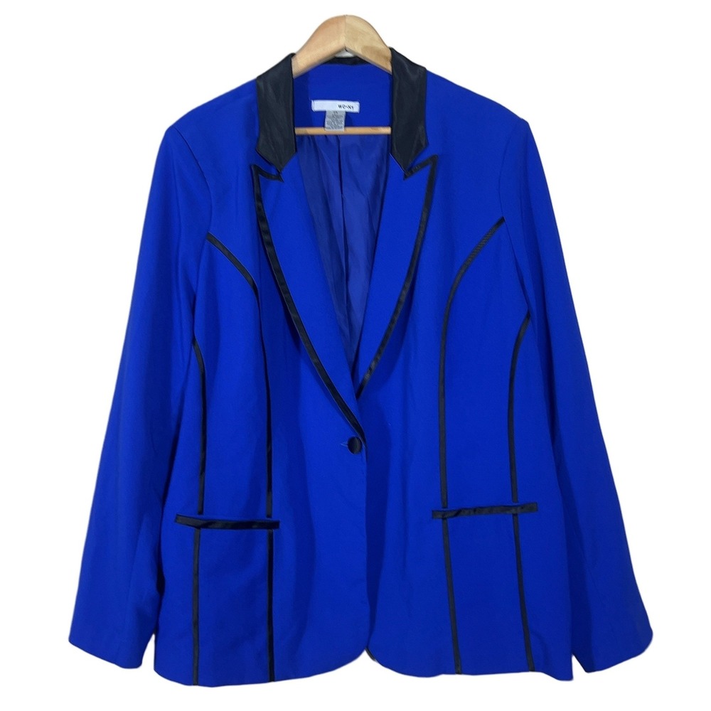 NWT WD·NY Faux Leather Trim Solid Blazer Royal Blue Professional Size 2X